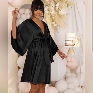 Club L London Cherub Surprise Black Maternity Tie Front Angel Sieeve Mini Dress